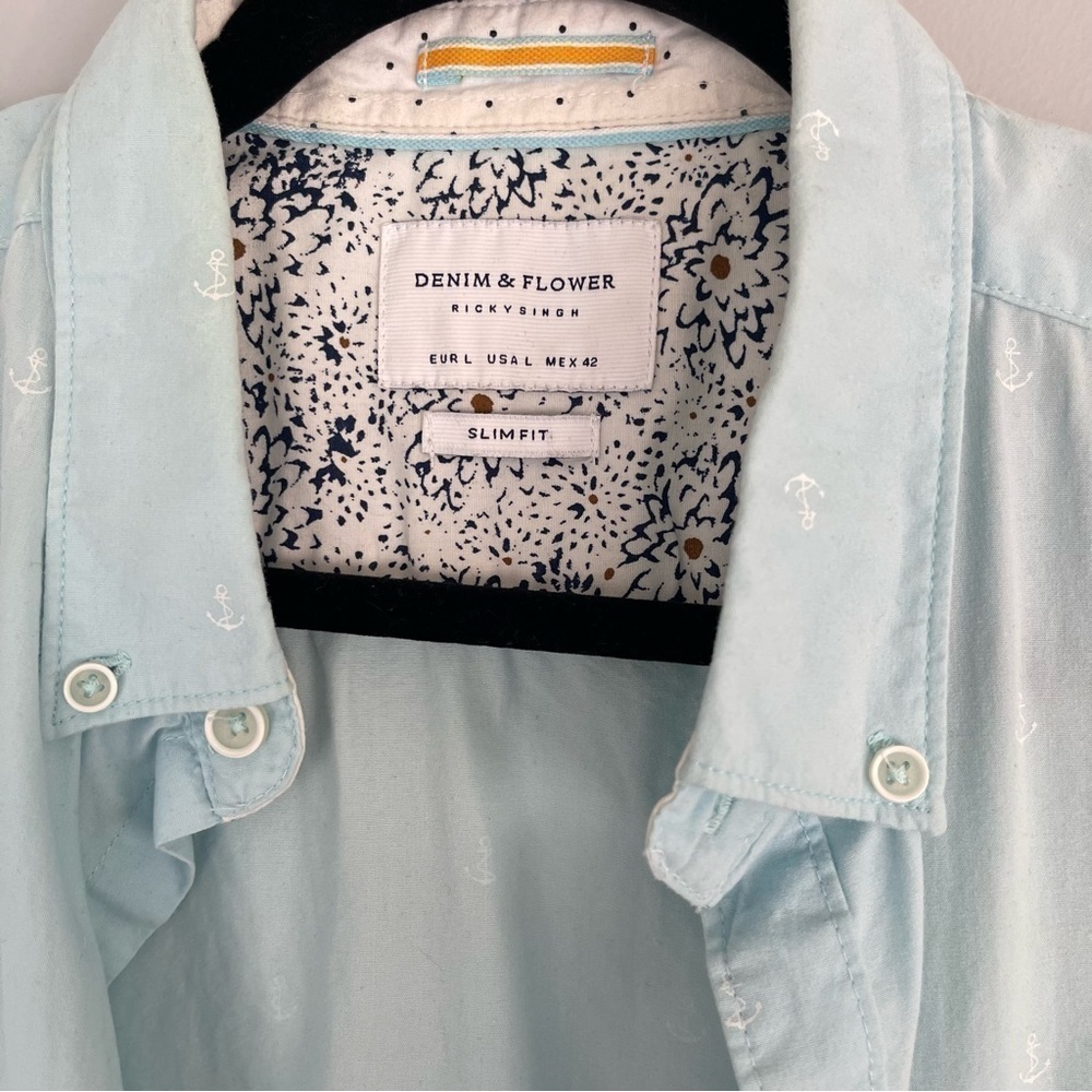 Denim & Flower Ricky Singh Cotton Anchor Print Short Sleeve Button Down Shirt - Picture 6 of 11